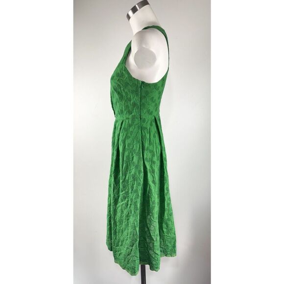 ANTHROPOLOGIE Grass Green A-line Dress size 00 Eyelet Tennis Rackets Pockets - Picture 2 of 5